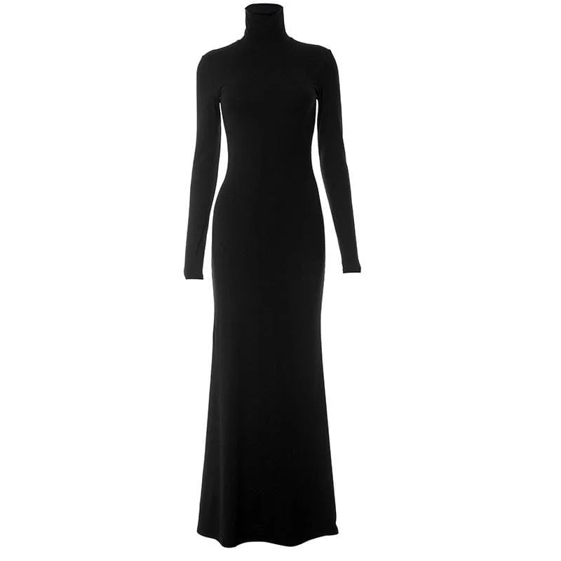 Cocktail dresses with a one - piece design and a statement bowBerryBetty - High neck long sleeve solid maxi dress Cocktail dresses with a one - piece design and a statement bowBerryBetty - High neck long sleeve solid maxi dress