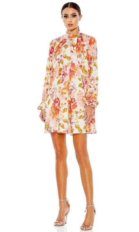 Cocktail dresses with a tassel - adorned belt and a sheath styleIeena Duggal 55634 - Bishop Long Sleeve High Neck Short Dress