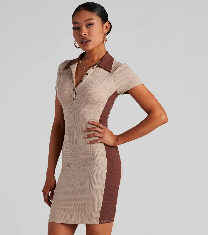 Bodycon dress with a bow accent​Keep Knit Chill Color Block Mini Dress