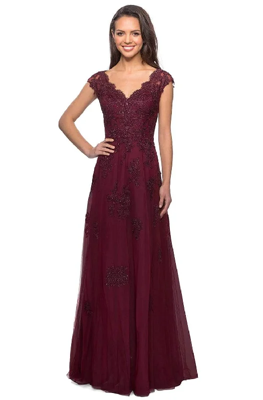 Wedding guest dresses with cut - out details and midi lengthsLa Femme - 26942 V-Neck Floral Lace Mother of the Groom Tulle Gown Wedding guest dresses with cut - out details and midi lengthsLa Femme - 26942 V-Neck Floral Lace Mother of the Groom Tulle Gown