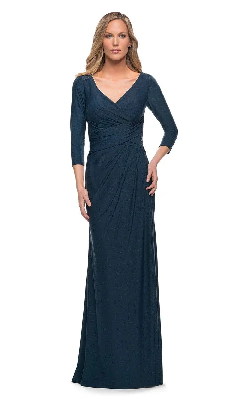 Off - the - shoulder wedding guest dresses in chiffonLa Femme - 29223 Fitted V-Neck Evening Dress