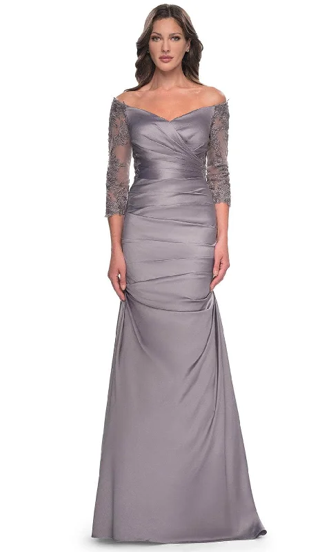 Polka - dot - printed wedding guest dresses with short sleevesLa Femme 30853 - Trumpet Satin Evening Dress Polka - dot - printed wedding guest dresses with short sleevesLa Femme 30853 - Trumpet Satin Evening Dress