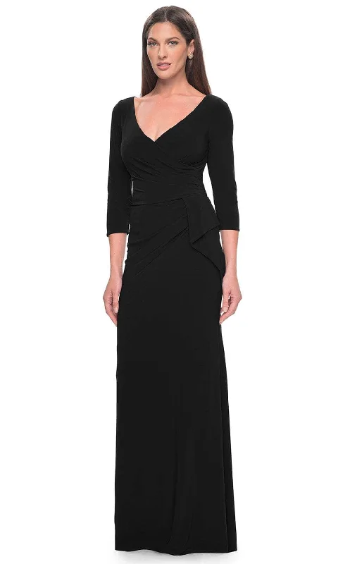 Wedding guest dresses with cold - shoulder ruffled sleeves and knee - length hemsLa Femme 30967 - Quarter Sleeve Jersey Evening Dress Wedding guest dresses with cold - shoulder ruffled sleeves and knee - length hemsLa Femme 30967 - Quarter Sleeve Jersey Evening Dress
