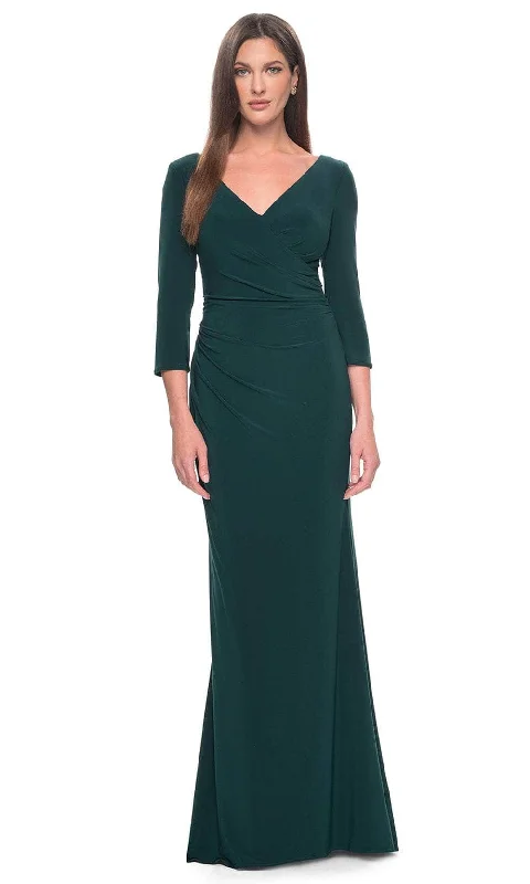 Wedding guest dresses with cold - shoulder designs and solid colorsLa Femme 31020 - Wrap Style Evening Dress