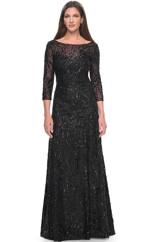 Velvet - trimmed wedding guest dresses in burgundy for a formal eventLa Femme 31690 - Illusion Sequin Formal Dress Velvet - trimmed wedding guest dresses in burgundy for a formal eventLa Femme 31690 - Illusion Sequin Formal Dress