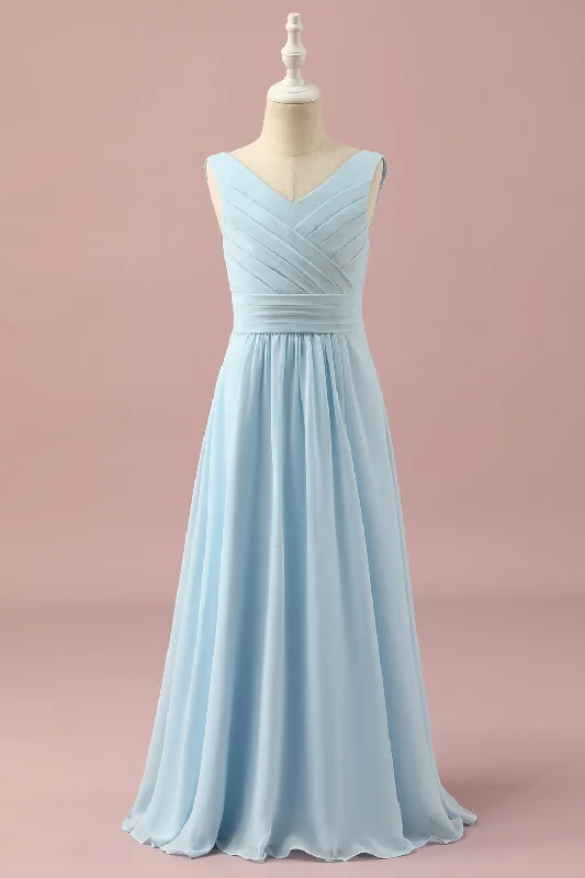 Geometric - printed wedding guest dresses for a modern weddingLight Blue V-Neck Chiffon Junior Bridesmaid Dress Geometric - printed wedding guest dresses for a modern weddingLight Blue V-Neck Chiffon Junior Bridesmaid Dress