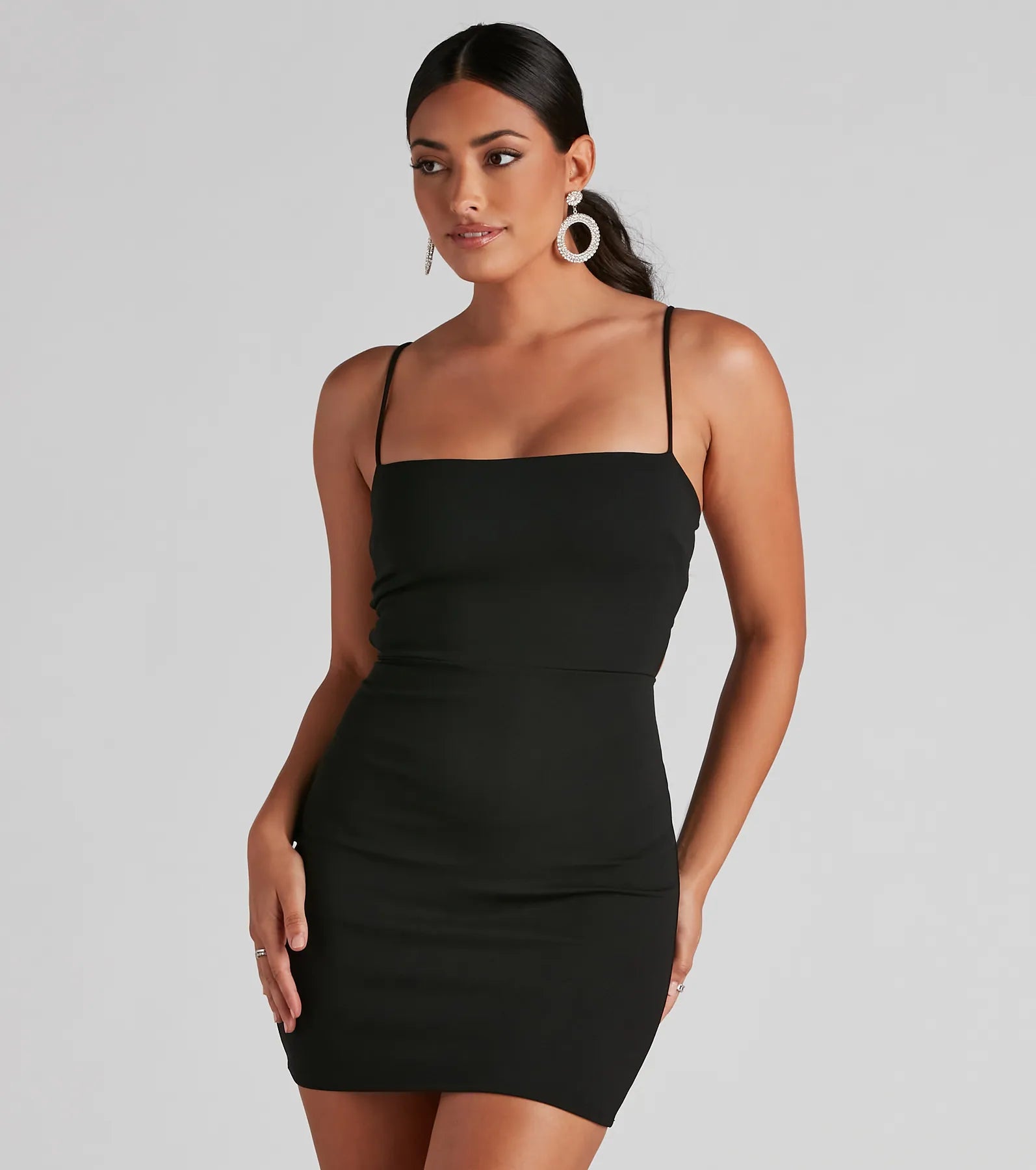 Bodycon dress with a ruffled trim​Made My Mark Crepe Mini Dress