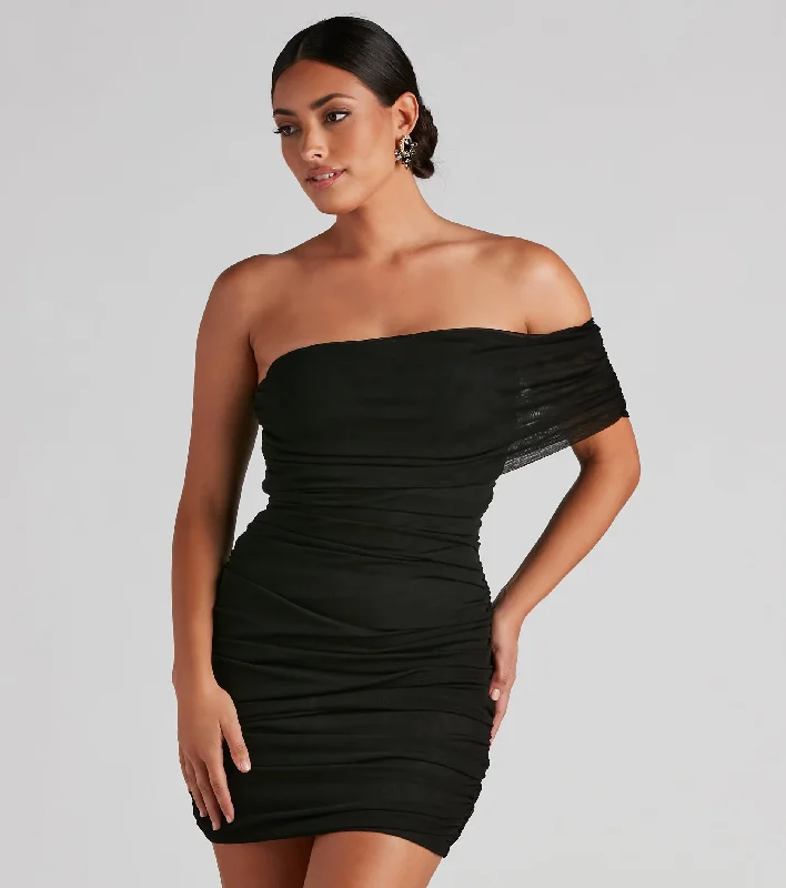 Bodycon dress with a thigh - high slit​Mesh Muse Bodycon Mini Dress