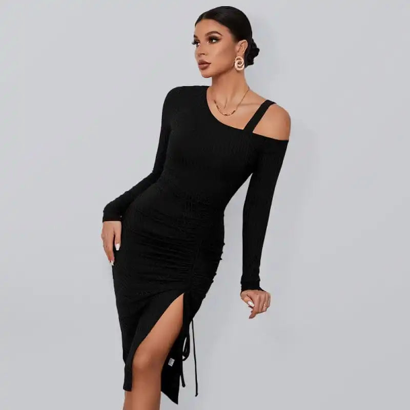 Velvet cocktail dresses with long sleeves for winter galasOpen shoulder strapless package hip long sleeve sexy dress Velvet cocktail dresses with long sleeves for winter galasOpen shoulder strapless package hip long sleeve sexy dress