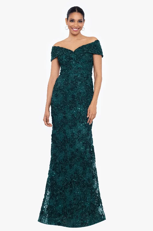 Mini cocktail dresses with a tiered ruffled skirt and a scoop neckPetite "Jill" Off The Shoulder Long Lace Dress Mini cocktail dresses with a tiered ruffled skirt and a scoop neckPetite "Jill" Off The Shoulder Long Lace Dress