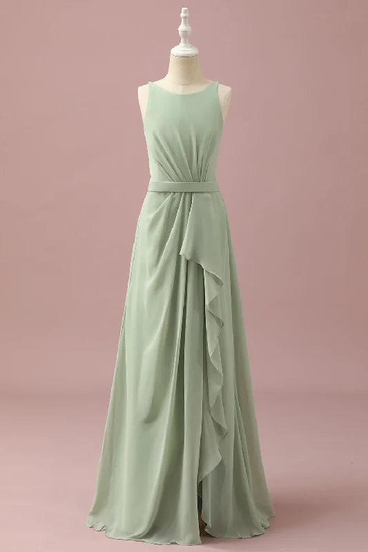 Mini wedding guest dresses with glittery accents for a trendy lookSage Chiffon Round Neck Junior Bridesmaid Dress With Cascading Ruffles Mini wedding guest dresses with glittery accents for a trendy lookSage Chiffon Round Neck Junior Bridesmaid Dress With Cascading Ruffles