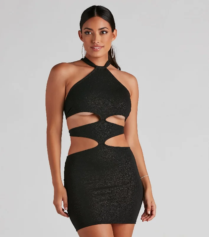 Bodycon dress in a camouflage print​Show And Tell Glitter Halter Dress