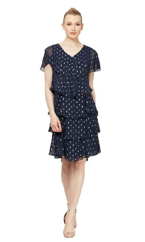 Cocktail dresses with an abstract print and a high - low hemlineSL Fashions 9171507 Short Polka Dot Tiered Dress