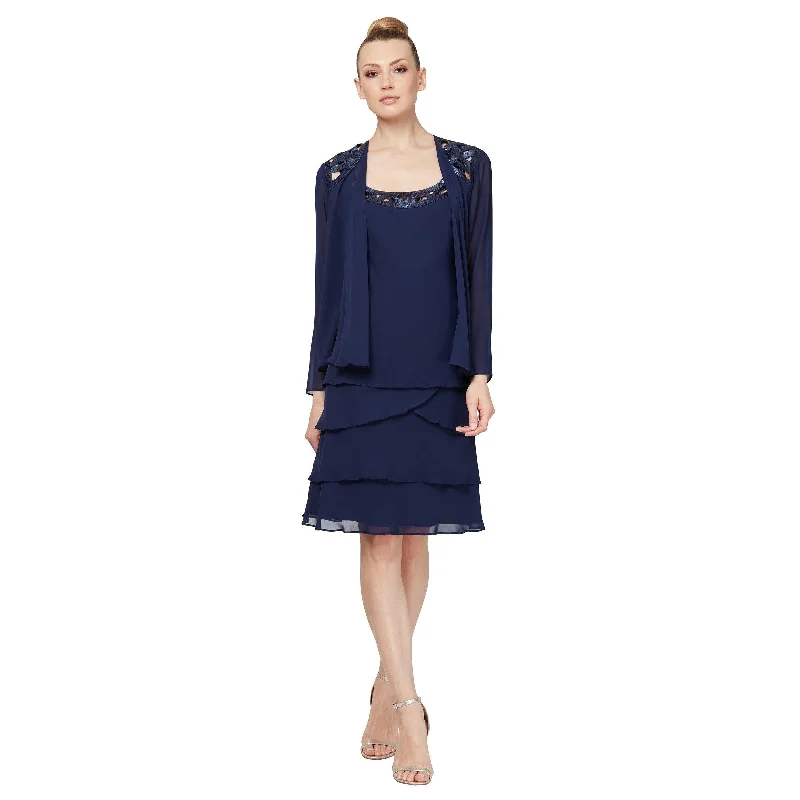 Velvet cocktail dresses with long sleeves for winter galasSL Fashions 110692M Short Tiered Skirt Jacket Dress Velvet cocktail dresses with long sleeves for winter galasSL Fashions 110692M Short Tiered Skirt Jacket Dress