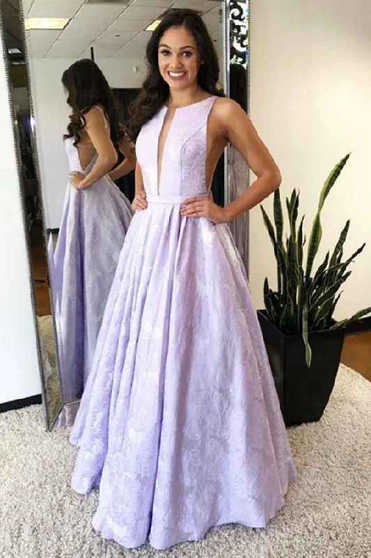 Gothic - style party dresses for a dark and mysterious lookA-Line Round Neck Floor-Length Lilac Printed Prom/Evening Dress PG986 Gothic - style party dresses for a dark and mysterious lookA-Line Round Neck Floor-Length Lilac Printed Prom/Evening Dress PG986