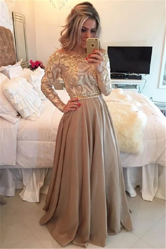 Halter - neck party dresses for a stylish and secure fitA-Line Sheer Neckline Prom Dresses Floor Length Long Sleeves Evening Dress PG972 Halter - neck party dresses for a stylish and secure fitA-Line Sheer Neckline Prom Dresses Floor Length Long Sleeves Evening Dress PG972