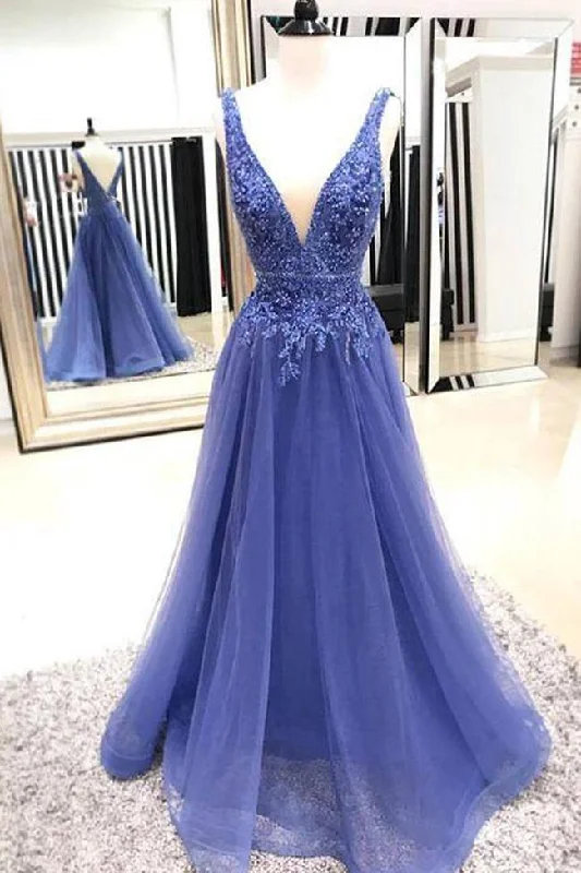 Cocktail party dresses in a classic little black dress styleA-line V Neck Blue Tulle Prom/Evening Dresses With Lace Applique PM234 Cocktail party dresses in a classic little black dress styleA-line V Neck Blue Tulle Prom/Evening Dresses With Lace Applique PM234