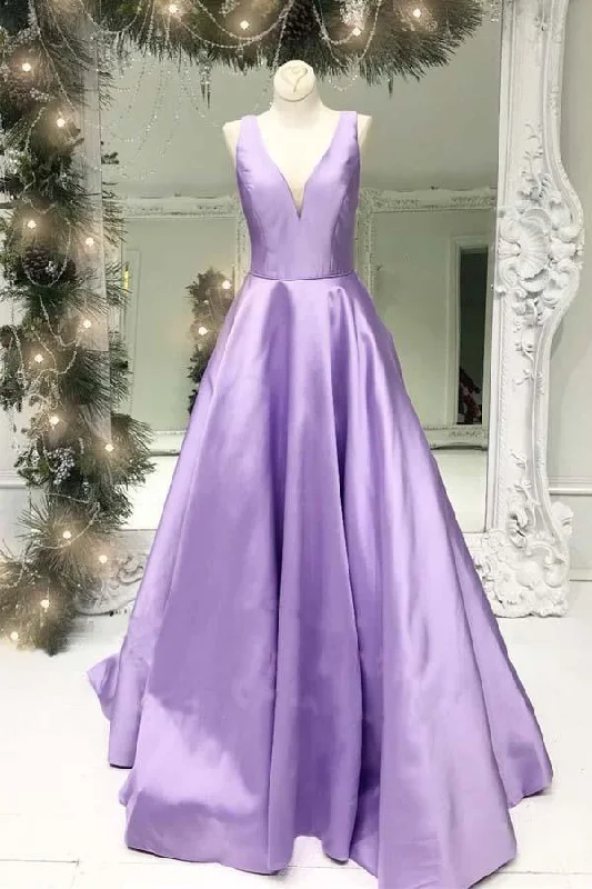 Prom party dresses with a glamorous and elegant aesthetic​A-line V Neck Satin Simple Prom Dresses Formal Dress  PM247