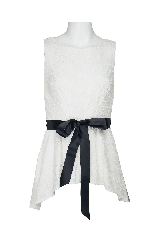 Bodycon dress with a cut - out detail for a sexy appeal​Adrianna Papell AP1E206884  Sleeveless Tie Waist High Low Hem Lace Top