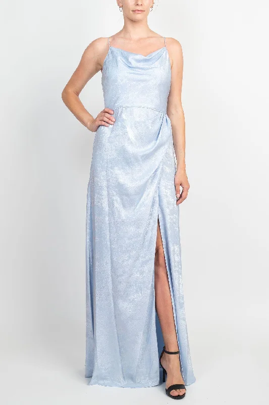 Bodycon dress in a pastel color paletteAdrianna Papell AP1E208881 Sleeveless Slit Front Gathered Formal Metallic Crepe Dress Bodycon dress in a pastel color paletteAdrianna Papell AP1E208881 Sleeveless Slit Front Gathered Formal Metallic Crepe Dress
