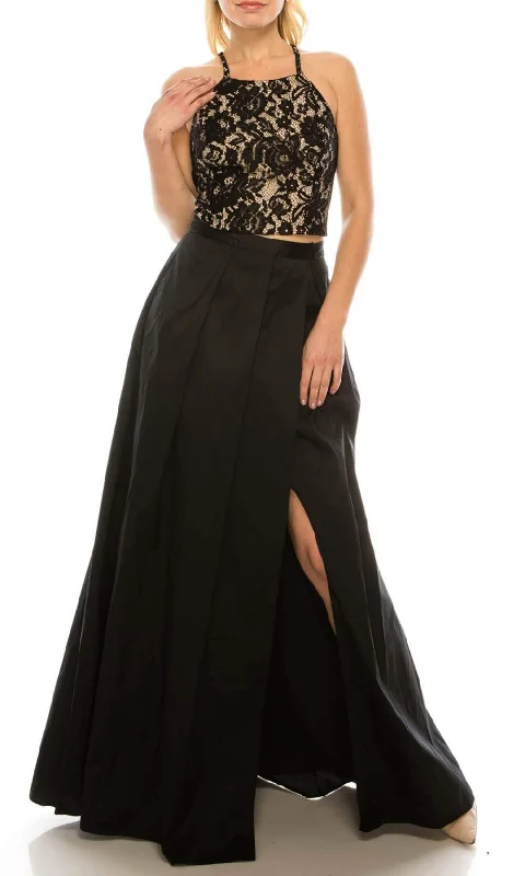 Long - sleeved formal dresses in velvet for a winter formal eventAdrianna Papell - MN2E200991 Two-Piece Halter Dress Long - sleeved formal dresses in velvet for a winter formal eventAdrianna Papell - MN2E200991 Two-Piece Halter Dress