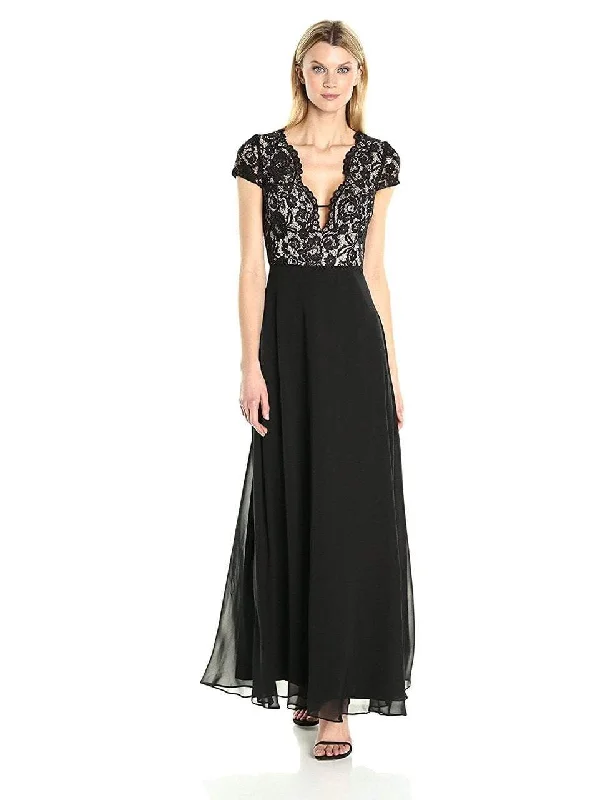 Prom dresses with lace - up side panels and ruffled bodices for a feminine and detailed lookAidan Mattox - Aidan by MN1E200675 Lace V-neck Chiffon A-line Dress Prom dresses with lace - up side panels and ruffled bodices for a feminine and detailed lookAidan Mattox - Aidan by MN1E200675 Lace V-neck Chiffon A-line Dress