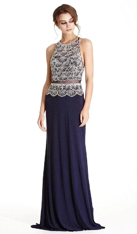 Formal dresses with gathered bodices and wide - leg skirts for a comfortable and stylish silhouetteAspeed Design - Beaded Halter Neck Prom Dress L1643