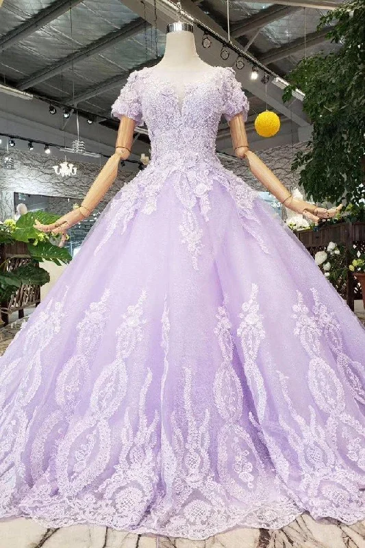Tea - length party dresses for a sophisticated and versatile optionBall Gown Lilac Short Sleeves Prom Dresses Wedding Dresses with Lace PM244 Tea - length party dresses for a sophisticated and versatile optionBall Gown Lilac Short Sleeves Prom Dresses Wedding Dresses with Lace PM244