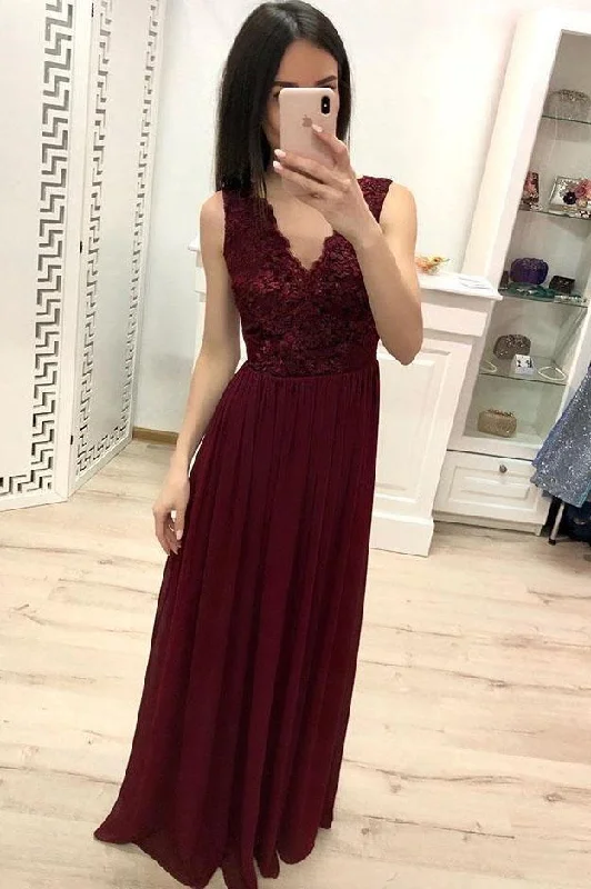A - line party dresses with a floral print for spring eventsBurgundy Chiffon Lace Appliques Prom Dresses Long Prom Gown PM203 A - line party dresses with a floral print for spring eventsBurgundy Chiffon Lace Appliques Prom Dresses Long Prom Gown PM203