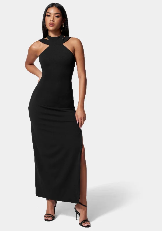 A - line party dresses with a floral print for spring events​Choker Neck Maxi
