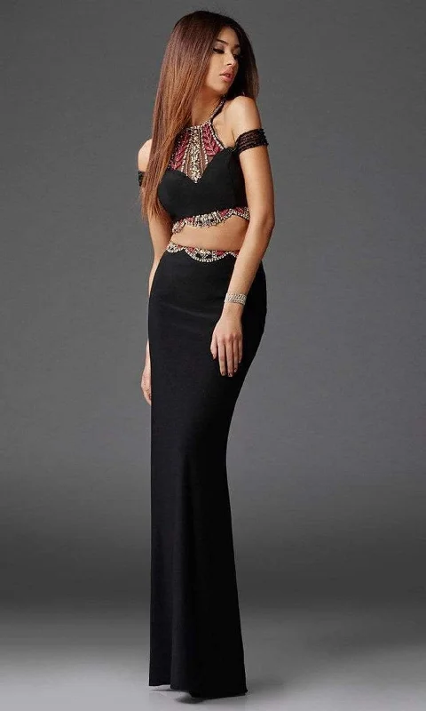 Formal dresses with button - front designs and tulle skirts for a charming prom styleClarisse - 4921 Halter Neck Three-Piece Gown Formal dresses with button - front designs and tulle skirts for a charming prom styleClarisse - 4921 Halter Neck Three-Piece Gown