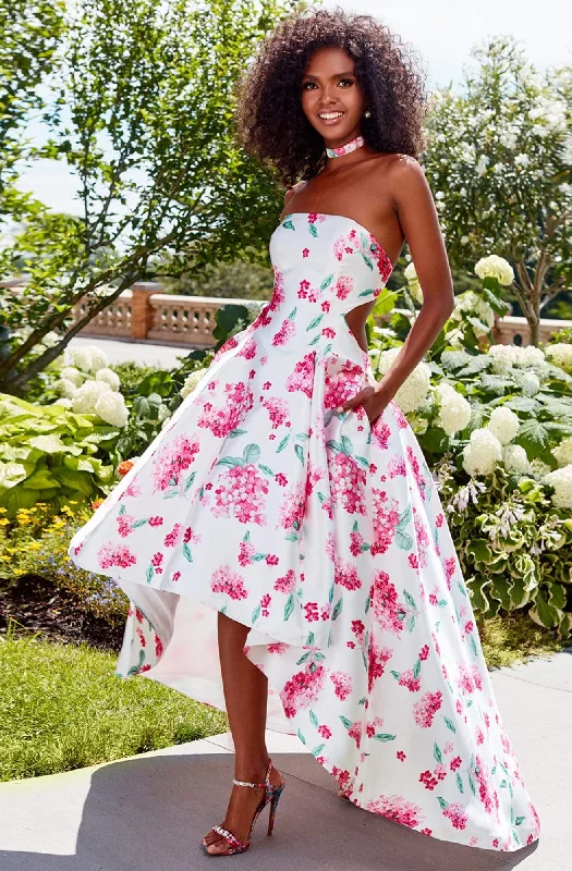 Formal dresses with asymmetric ruffled hems and high - low designs for a fashion - forward and dynamic appearanceClarisse Prom - 3563 Strapless Floral High Low Prom Dress