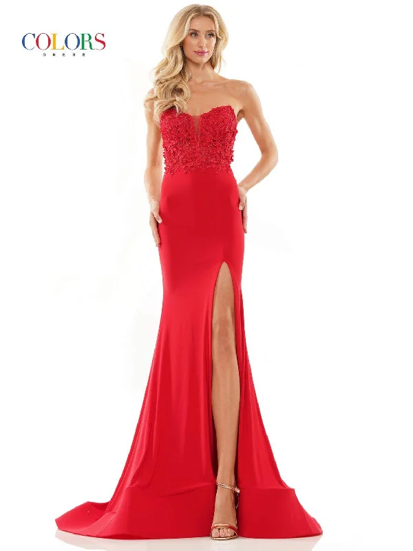 Maxi bodycon dress for a beach wedding​Colors 2884 Long Strapless Fitted Prom Dress