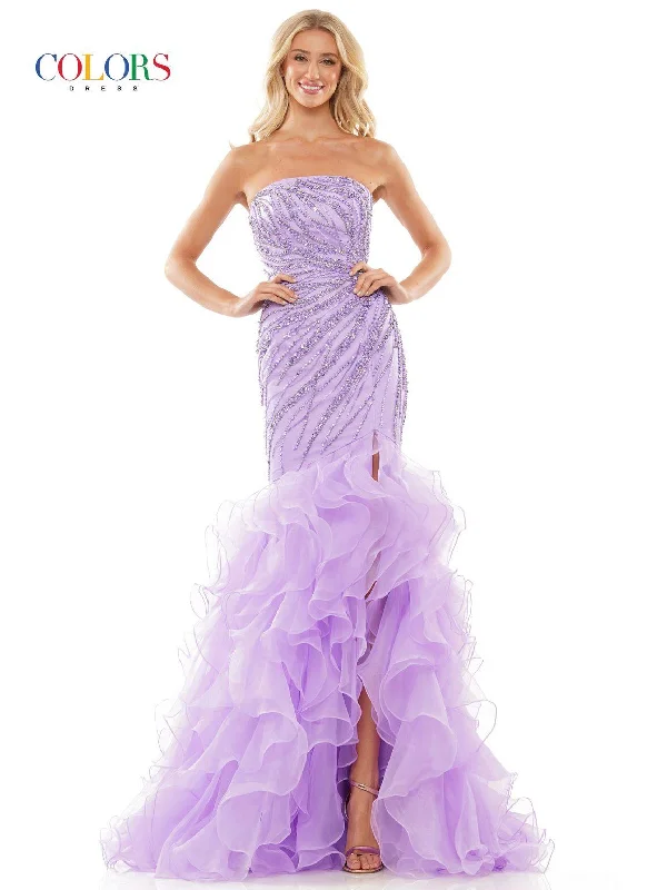Bodycon dress made of stretchy spandex for comfort​Colors 2926 Long Strapless Mermaid Prom Dress