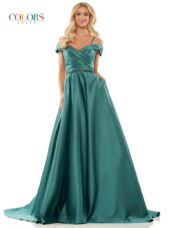 Bodycon dress with a lace - up front​Colors 2938 Prom Long Off Shoulder Ball Gown