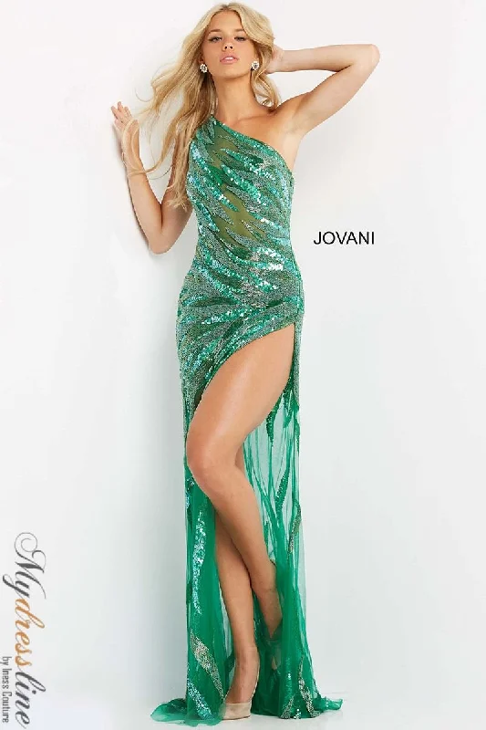 Formal dresses with one - shoulder ruffled straps and sequined bodices for a trendy and eye - catching lookJovani 07948 Formal dresses with one - shoulder ruffled straps and sequined bodices for a trendy and eye - catching lookJovani 07948