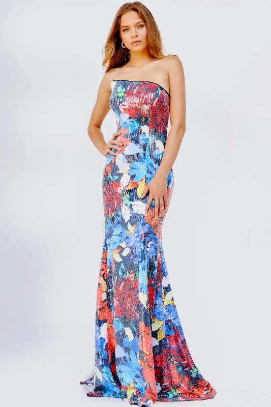 Bodycon dress for a date night​Jovani 23907 Long Strapless Floral Print Prom Gown