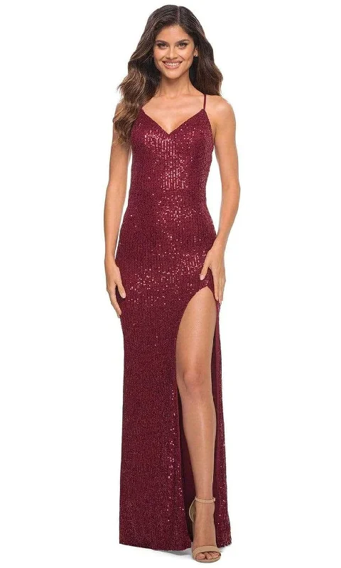 Formal dresses with pleated bodices and taffeta fabric for a traditional lookLa Femme - 30287 Crisscross Back Sequin Gown Formal dresses with pleated bodices and taffeta fabric for a traditional lookLa Femme - 30287 Crisscross Back Sequin Gown