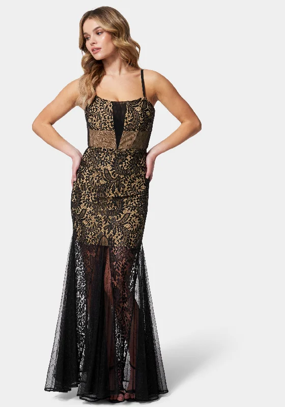 Party dresses with a unique neckline, like a sweetheart or square neck​Lace Corset Mermaid Gown
