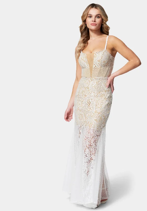 Backless party dresses for a sexy and alluring appearance​Lace Corset Mermaid Gown