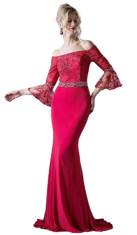 Prom dresses with side - slit skirts and beaded fringes for a glamorous appearanceLadivine 71241 - Off-Shoulder Flounce Fitted Dress Prom dresses with side - slit skirts and beaded fringes for a glamorous appearanceLadivine 71241 - Off-Shoulder Flounce Fitted Dress
