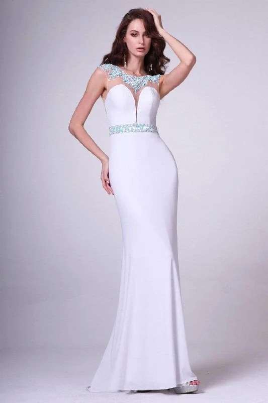 Sheath formal dresses with metallic thread detailing for a modern promLadivine 8746 - Ornate Illusion Bateau Neck Sheath Dress Sheath formal dresses with metallic thread detailing for a modern promLadivine 8746 - Ornate Illusion Bateau Neck Sheath Dress