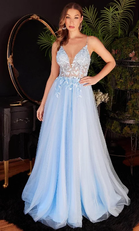 Long - train formal dresses in chiffon for a dramatic prom entranceLadivine CD2214 - Plunging V-Neck Appliqued Classic Prom Gown Long - train formal dresses in chiffon for a dramatic prom entranceLadivine CD2214 - Plunging V-Neck Appliqued Classic Prom Gown