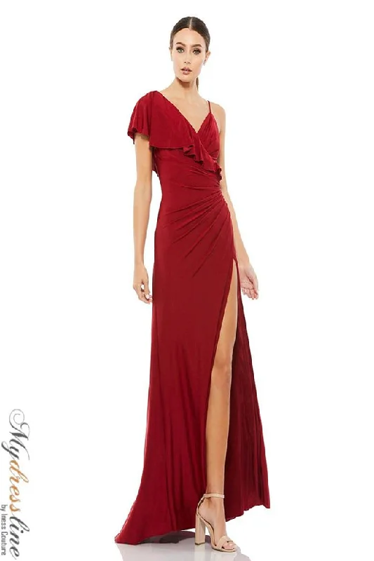 Prom dresses with cold - shoulder ruffled sleeves and floral prints for a romantic and fashionable styleMac Duggal 11257 Prom dresses with cold - shoulder ruffled sleeves and floral prints for a romantic and fashionable styleMac Duggal 11257