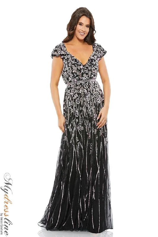 Prom dresses with tiered ruffled sleeves and satin skirts for a feminine and voluminous lookMac Duggal 5353 Prom dresses with tiered ruffled sleeves and satin skirts for a feminine and voluminous lookMac Duggal 5353