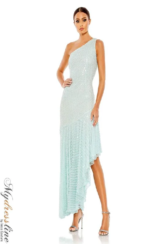 Prom dresses with pom - pom - decorated hems and cotton - blend fabrics for a playful and comfortable formal styleMac Duggal 93741 Prom dresses with pom - pom - decorated hems and cotton - blend fabrics for a playful and comfortable formal styleMac Duggal 93741
