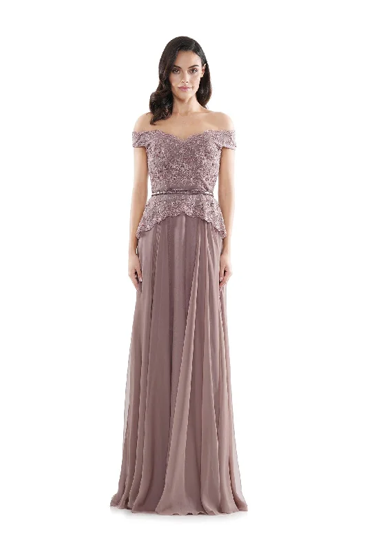 Bodycon dress with a zipper detail​Marsoni M213 Long Off Shoulder Formal Dress