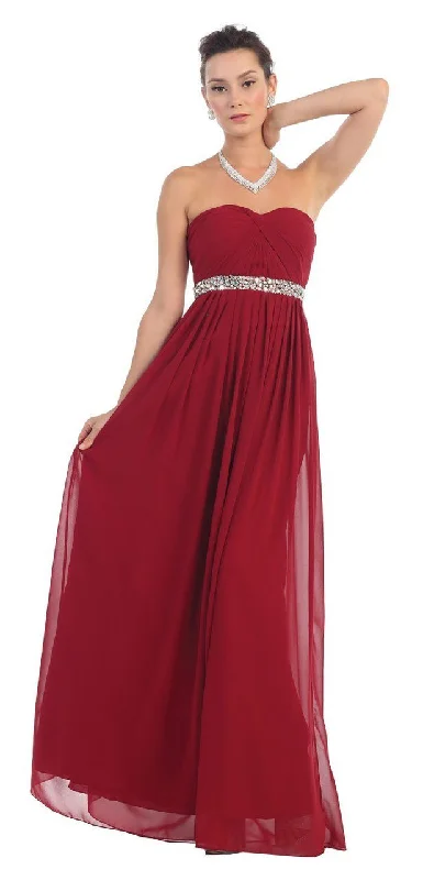 Formal dresses with tiered lace skirts and off - the - shoulder necklines for a feminine and elegant formal appearanceMay Queen - Strapless Bejeweled A-Line Gown MQ-1169