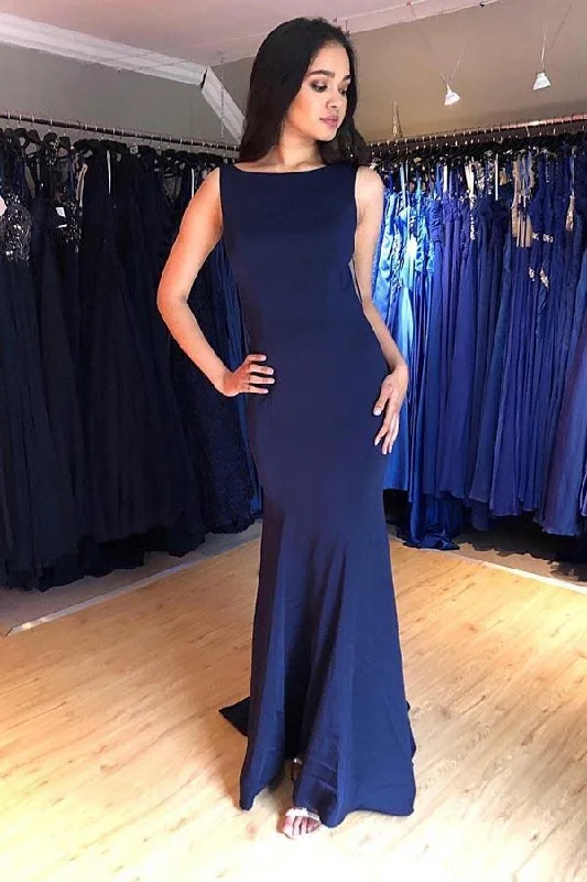 Party dresses with a jacquard pattern for a rich and detailed lookMermaid Bateau Backless Sweep Train Navy Blue Prom/Evening Dress PG979 Party dresses with a jacquard pattern for a rich and detailed lookMermaid Bateau Backless Sweep Train Navy Blue Prom/Evening Dress PG979