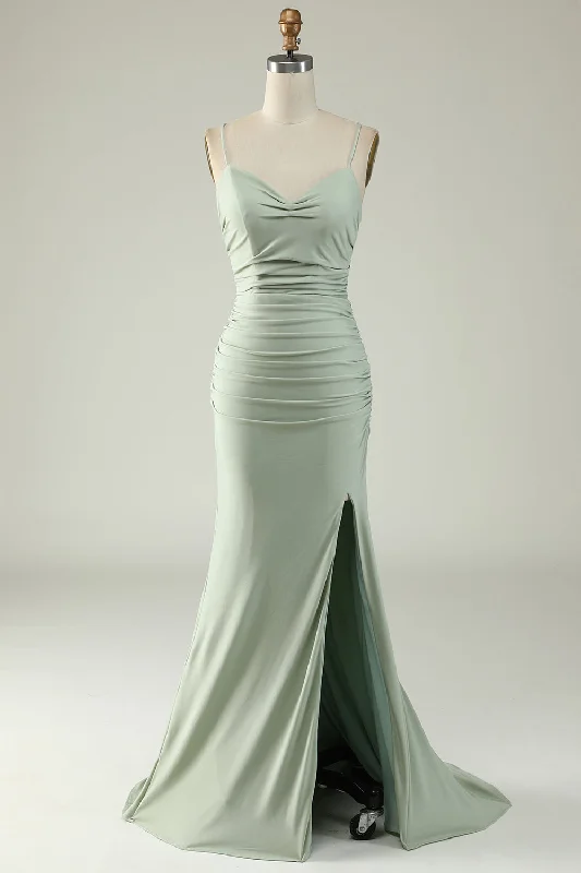 Party dresses with a satin - lined interior for added comfortMermaid Light Green Long Prom Dress with Slit Party dresses with a satin - lined interior for added comfortMermaid Light Green Long Prom Dress with Slit